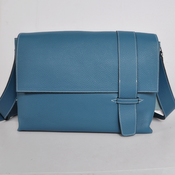 92113 Hermes Alfred uomini Bag in pelle clemence in Medium Blue